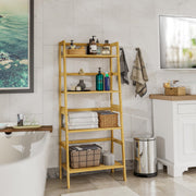 Ladder Shelf, 4-Tier Bookshelf, Bamboo Leaning Bookcase, Display Storage Rack Organizer, Freestanding Flower Plant Stand for Living Room, Home Office, Kitchen, Natural