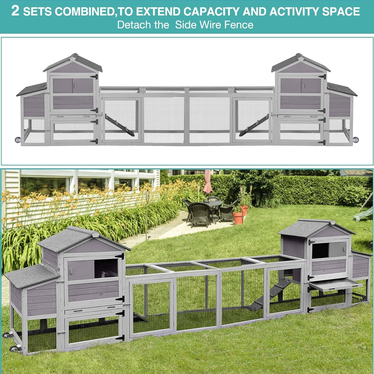 for 2-4 Chickens, Mobile Chicken House for Outdoor with Wheels, Nesting Box