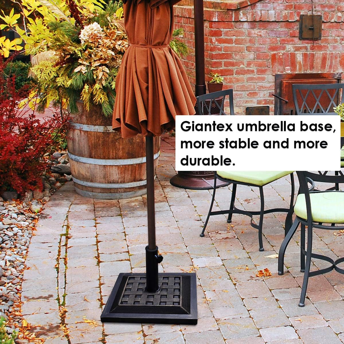 Giantex 30lbs Patio Market Umbrella Base, Heavy Duty Outdoor Stand, Cast Iron Tube Umbrella Holder for Garden Beach, Classic Square Umbrella Standing Deck Porch