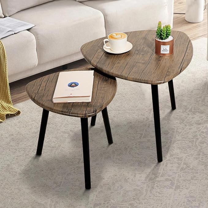 Coffee Table Set of 2 Triangular End Side Tables Modern Industrial Simple Nightstand