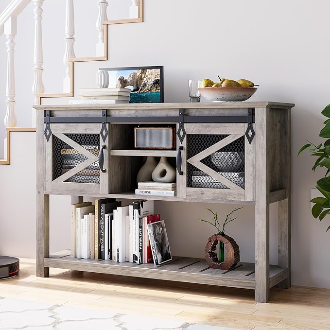 Farmhouse Entryway Table with Sliding Barn Doors