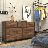 7 Drawer Dresser for Bedroom, Industrial Wood Storage Dressers & Chests of Drawers with Sturdy Steel Frame, Storage Organizer for Bedroom Office Wood, Walnut