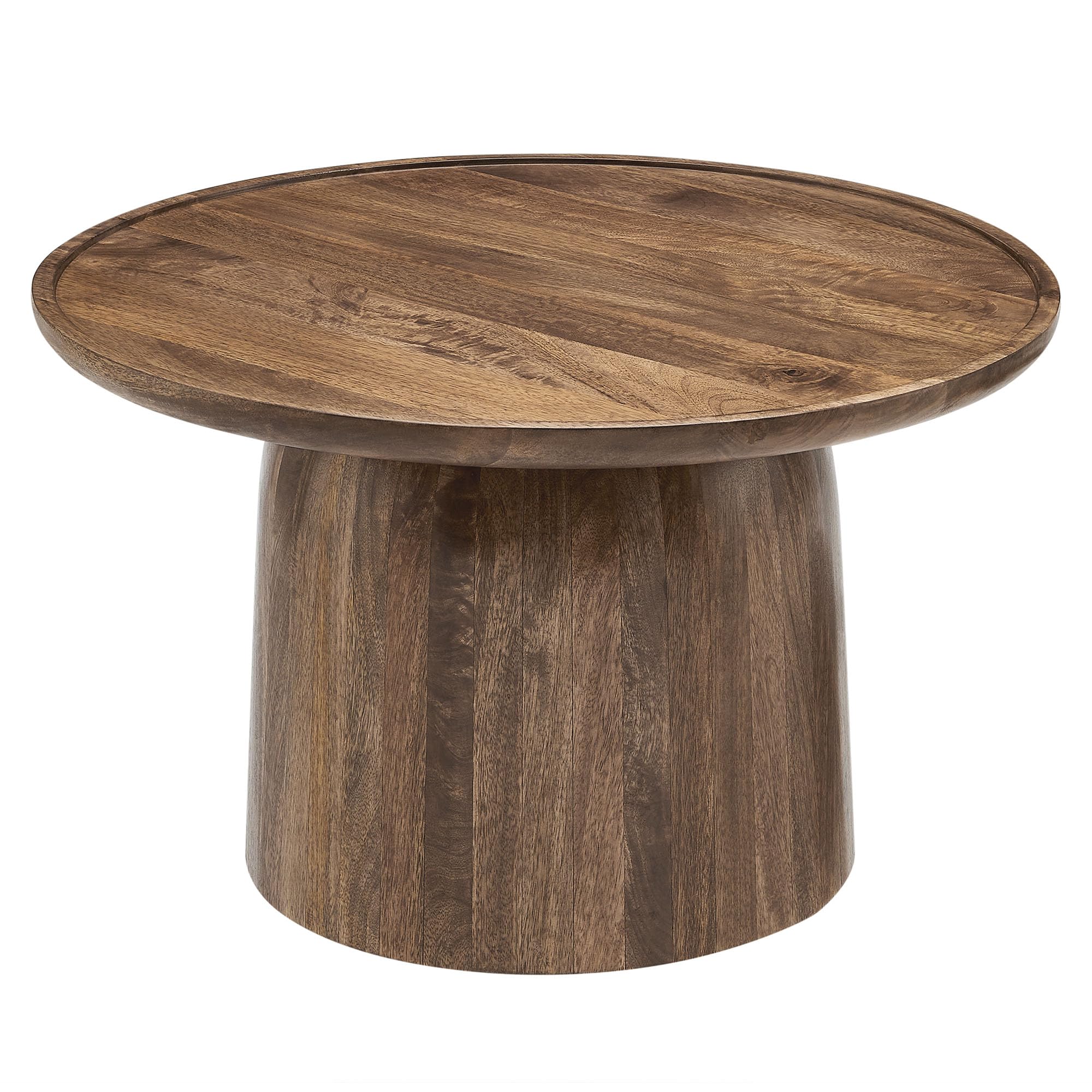Holloway 30 Inch Round Mango Wood Coffee Table in Walnut – Contemporary Circle Drum