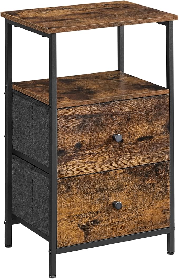 Nightstand, Side Table with 2 Fabric Drawers