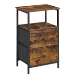 Nightstand, 24-Inch Tall Side Table with 2 Fabric Drawers and Storage Shelf