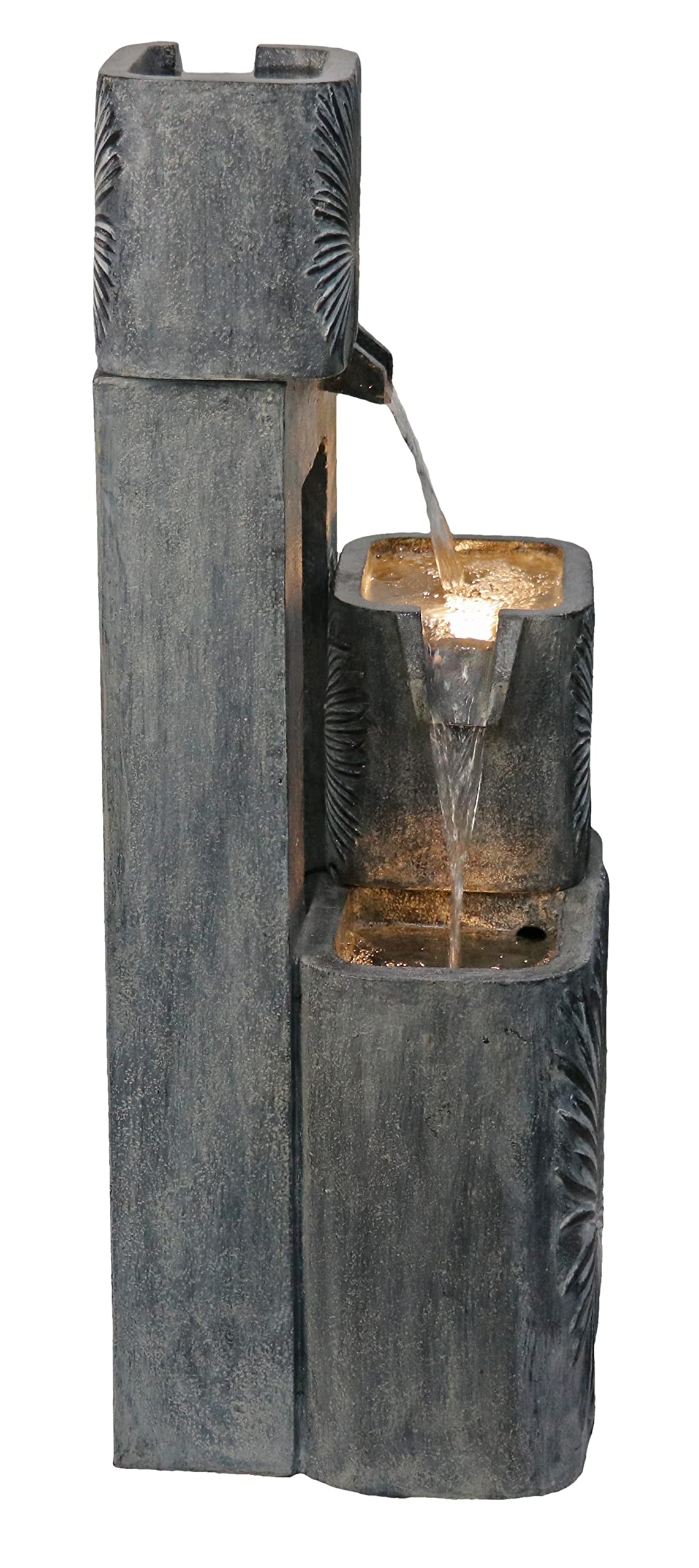 3 Tiers Modern Cascading Water Fountain Outdoor with Warm White LEDs