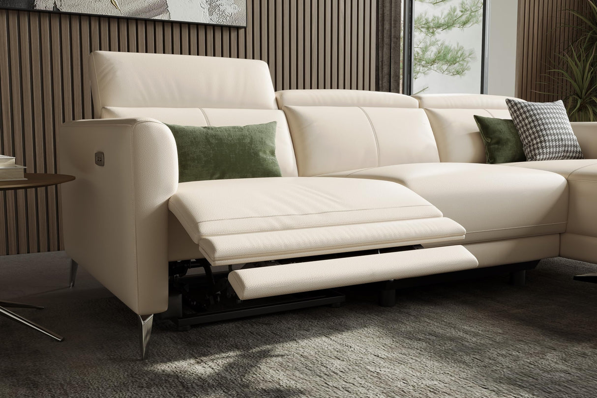 Valencia Andria Leather Reclining Sectional Sofa, 3 Seater Couch with Right Hand Chaise