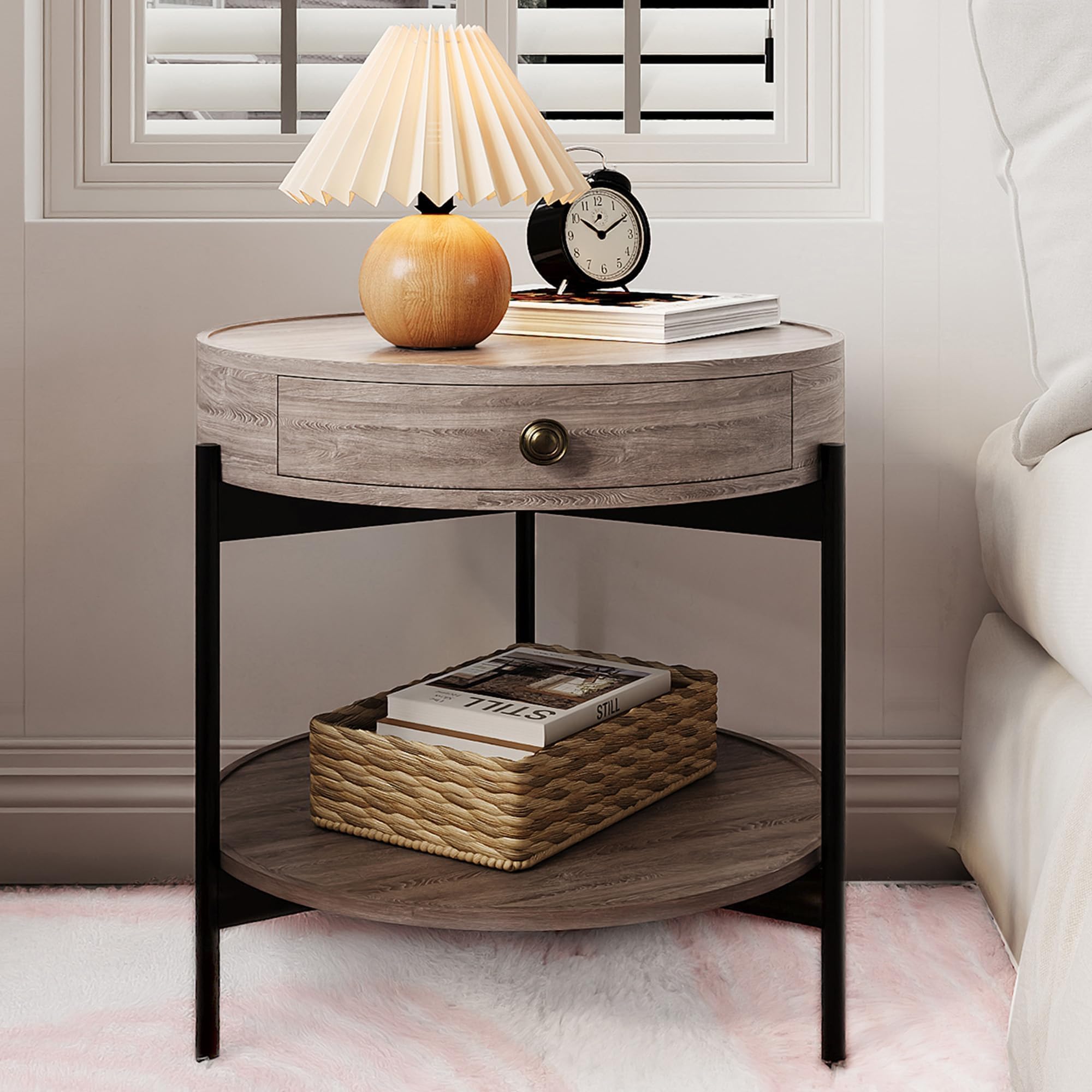 Beverly Hills Mid Century Modern Side Table - Versatile Round Nightstand