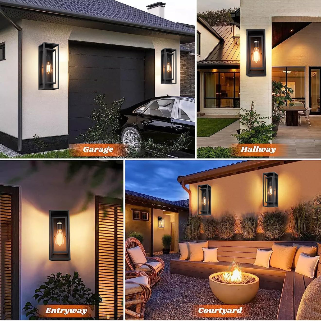 2 Pack 18 inches Outdoor Wall Lantern Light Fixture, Large Black Exterior Waterproof