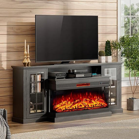 75in 3-Sided Glass Fireplace TV Stand for TVs up to 85"