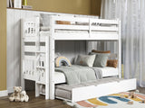 Twin over Twin Mission Style with End Ladder and a Twin Trundle, White