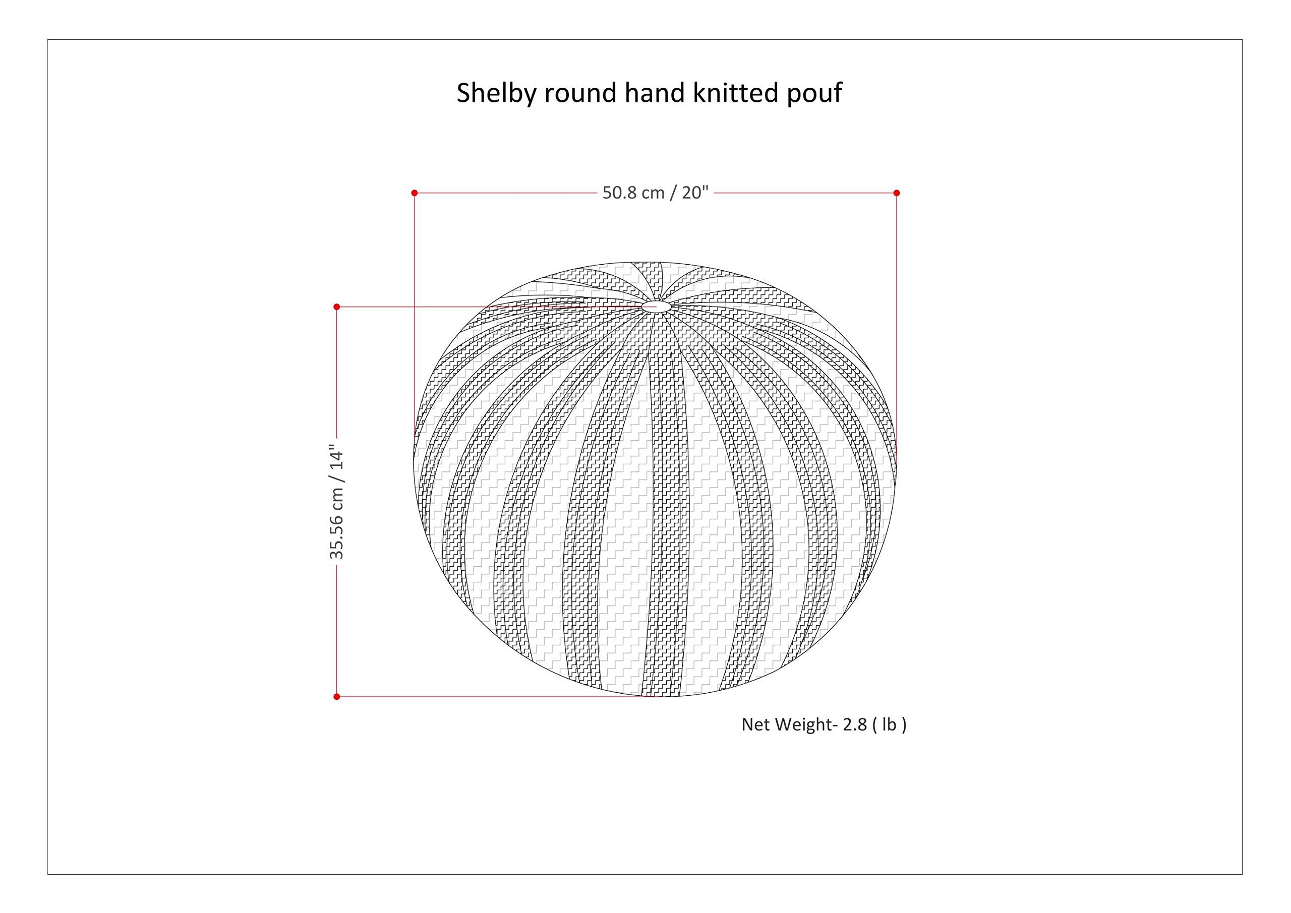 Shelby Round Hand Knit Pouf, Footstool, Upholstered in Teal Cotton, for the Living Room