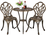 Bistro Sets 3 Piece Cast Aluminum Bistro Table and Chairs Set, Cast Aluminum Bistro Table