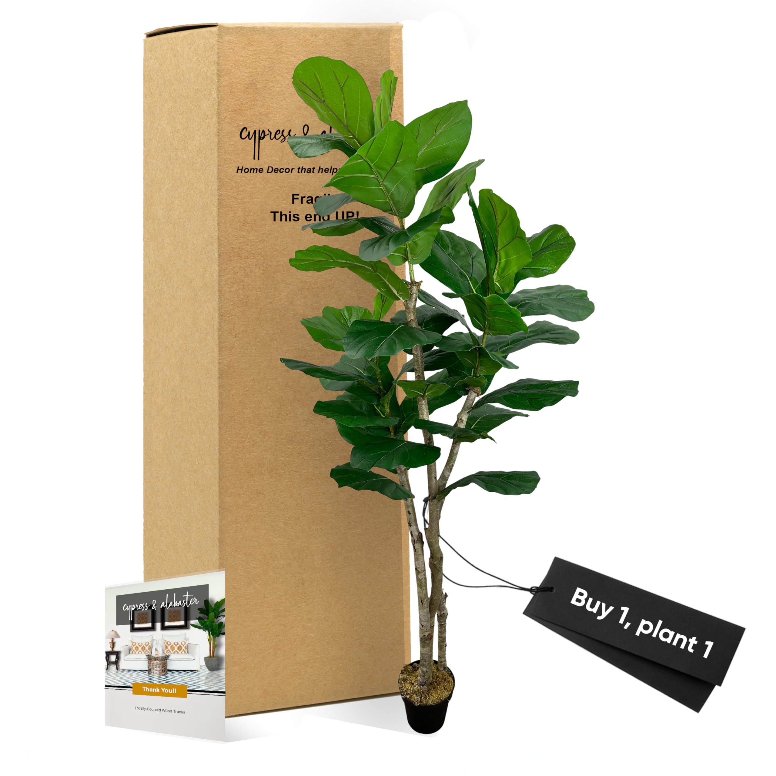 Handmade 7' Artificial Large Leaf Fig Tree - Artificial Tree Home and Office Decor - Real Touch - Living Room or Office
