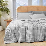 Seersucker Cooling Comforter Queen Size, Q-Max 0.4 Reversible Lightweight Cooling