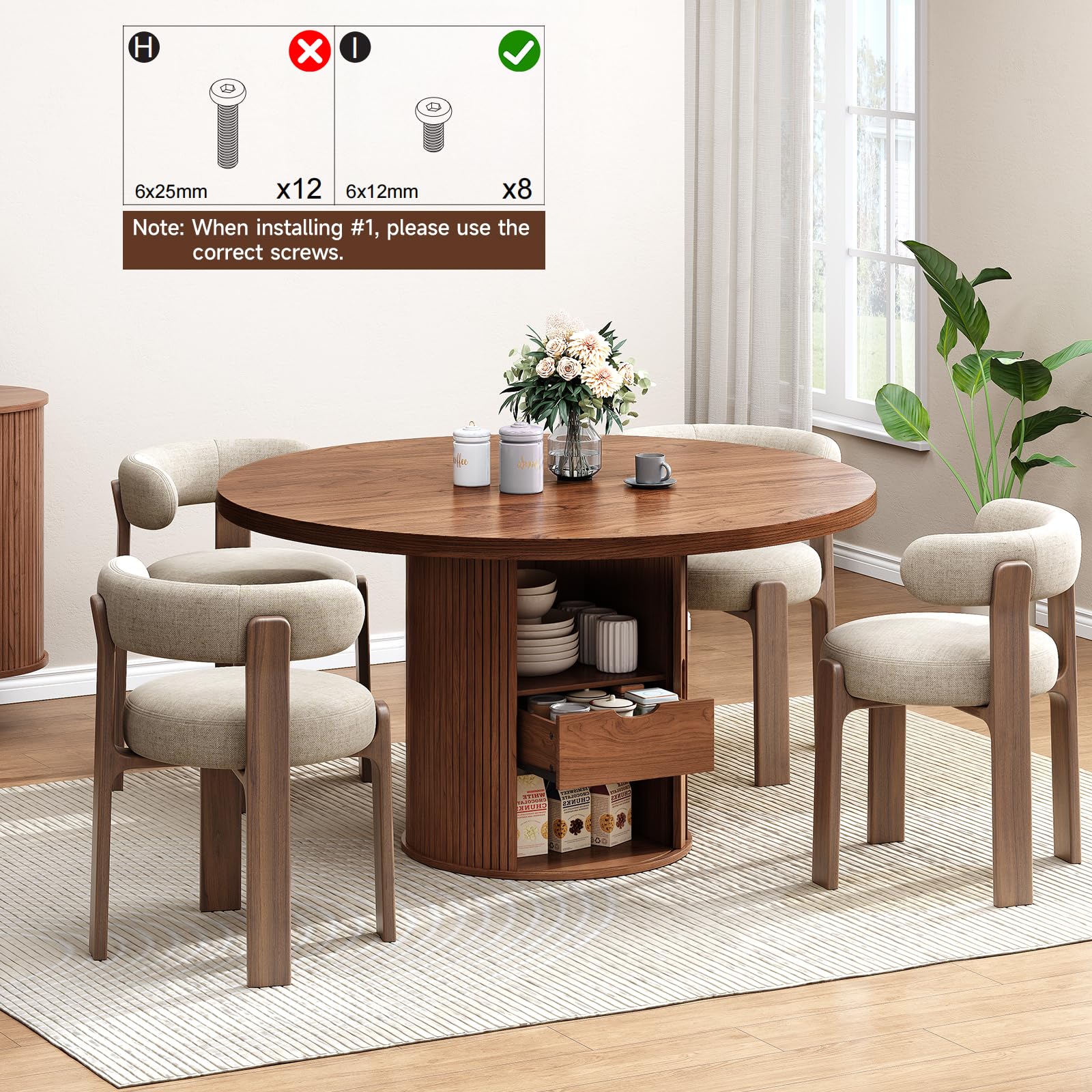 47 Inch Round Dining Table for 4 with Storage