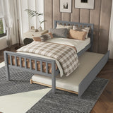 Wood Platform Bed Frame with Headboard and Footboard, Twin Bed Frame with Trundle