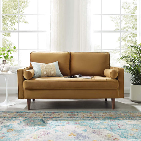 Valour Performance Velvet Loveseat, Cognac Valour Performance Velvet