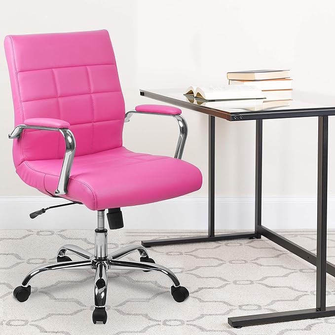 Vivian Mid-Back Swivel Vinyl Upholstered Desk Chair with Padded Seat and Armrests