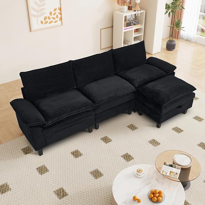L Shaped Modular Sectional Sofa, 118" Corduroy Cloud Sectional Couch
