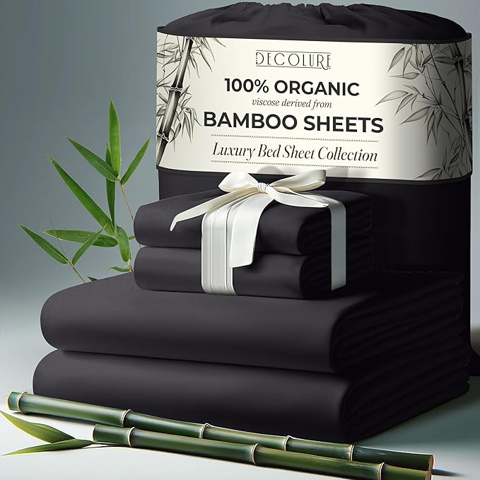 100% Organic Viscose Derived from Bamboo Sheets Queen Size 4pcs - Ultra Soft