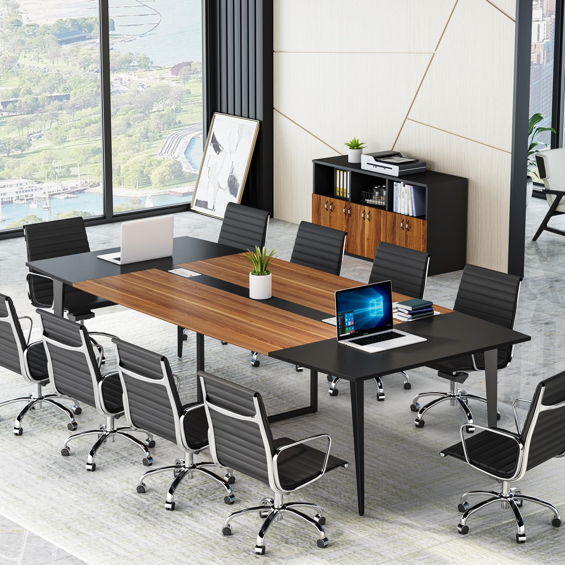 8FT Conference Table, 94.48L x 47.24W x 29.52H Inches Boat Shaped Meeting Table