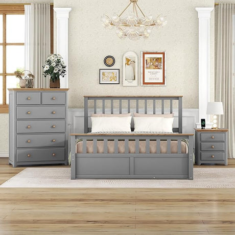 3-Pieces Bedroom Furniture Sets, Bedroom Sets Storage Full Size Platform Bed with Nightstand