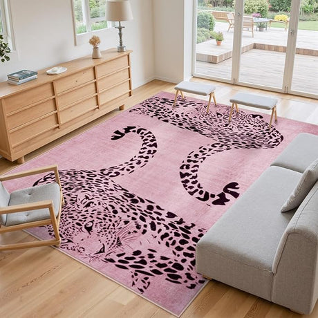 Leopard Print 5x7 Rugs for Living Room, Soft Ultra-Thin Washable Area Rugs