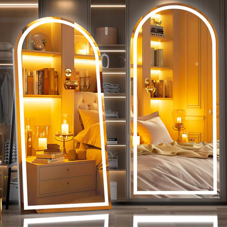 83" X 36" Full Length Mirror with Lights, Black Frame Arch Led Mirror Full Length and 3