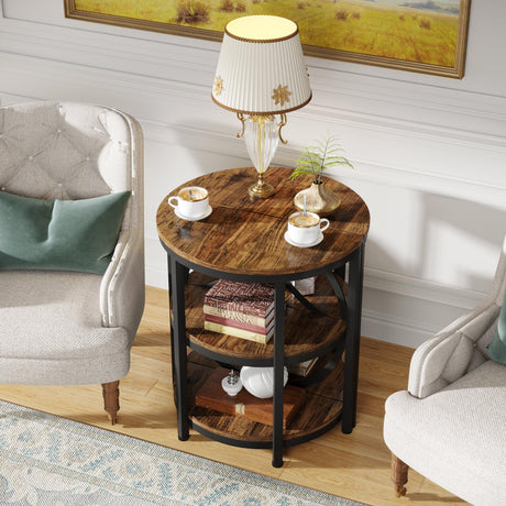 Half Round End Table, 3-Tier Narrow Side Table with Metal Frame, Half Circle Table