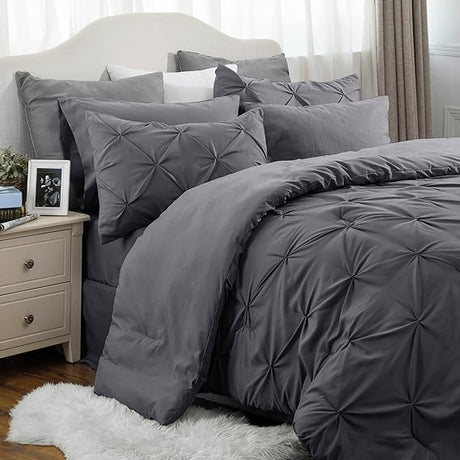 Queen Comforter Set - 7 Pieces Comforters Queen Size Grey