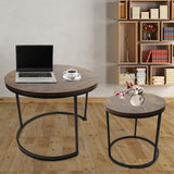 Round Coffee Table Set of 2, Nesting Stackable Coffee Tables Wood Top