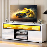 LED TV Stand for 65 inch TV, Modern Entertainment Center with 2 Storage Cabinet,