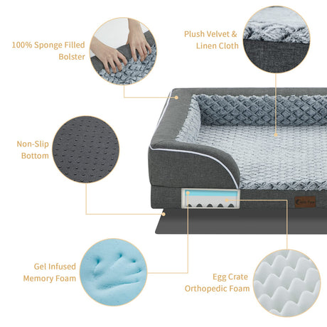 Casa Paw Memory Foam XL Dog Bed with Bolsters, Cooling Dog Beds for Extra Large Dogs, Waterproof Orthopedic Dog Bed with Removable Washable Cover and Nonskid Bottom(X-Large,Dark Grey)