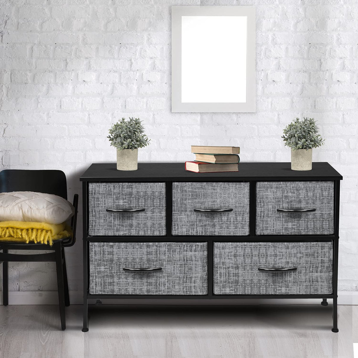 Dresser with 5 Drawers - Storage Chest Organizer Unit with Steel Frame, Wood Top