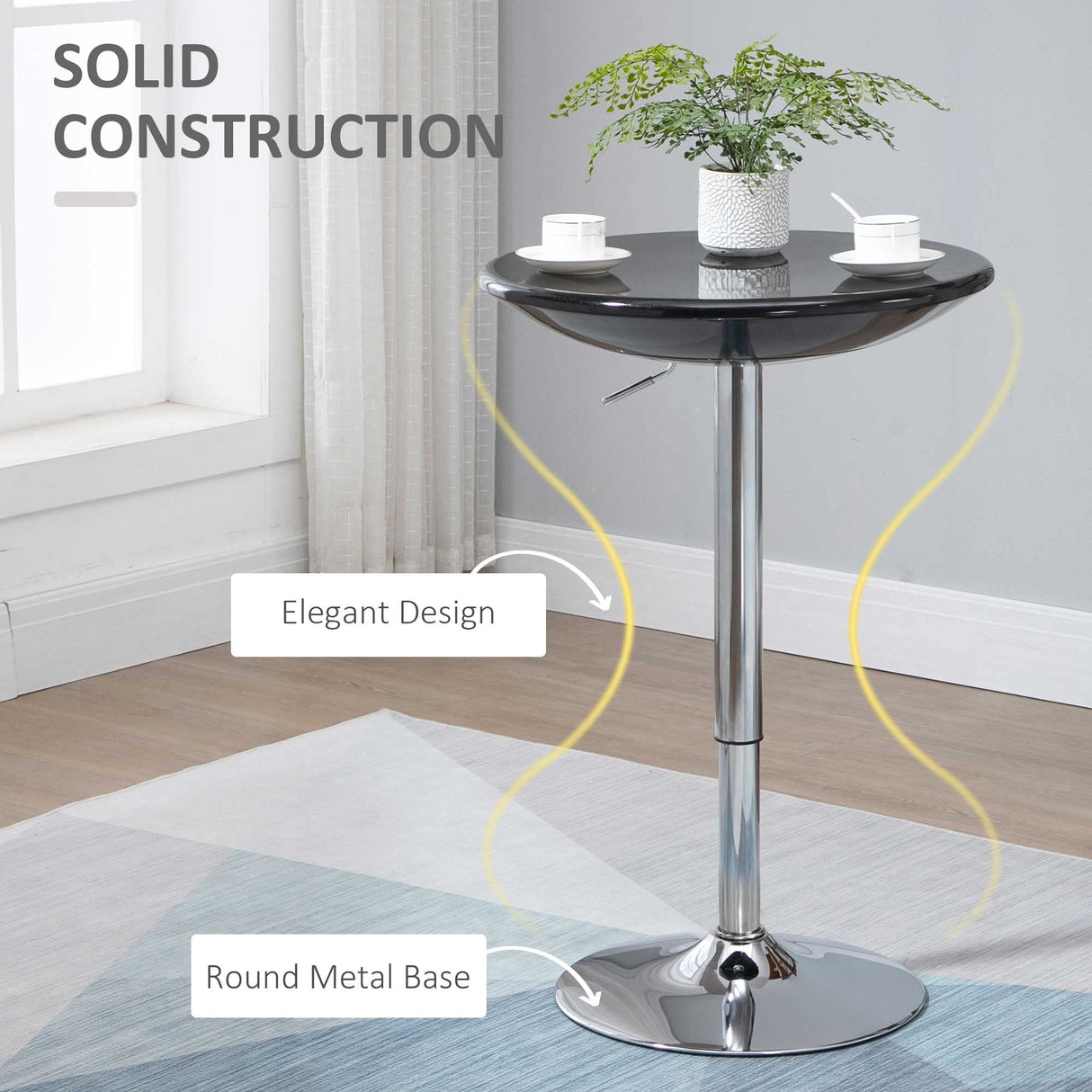 Round Bar Table with Metal Base, Adjustable Counter Height Pub Table