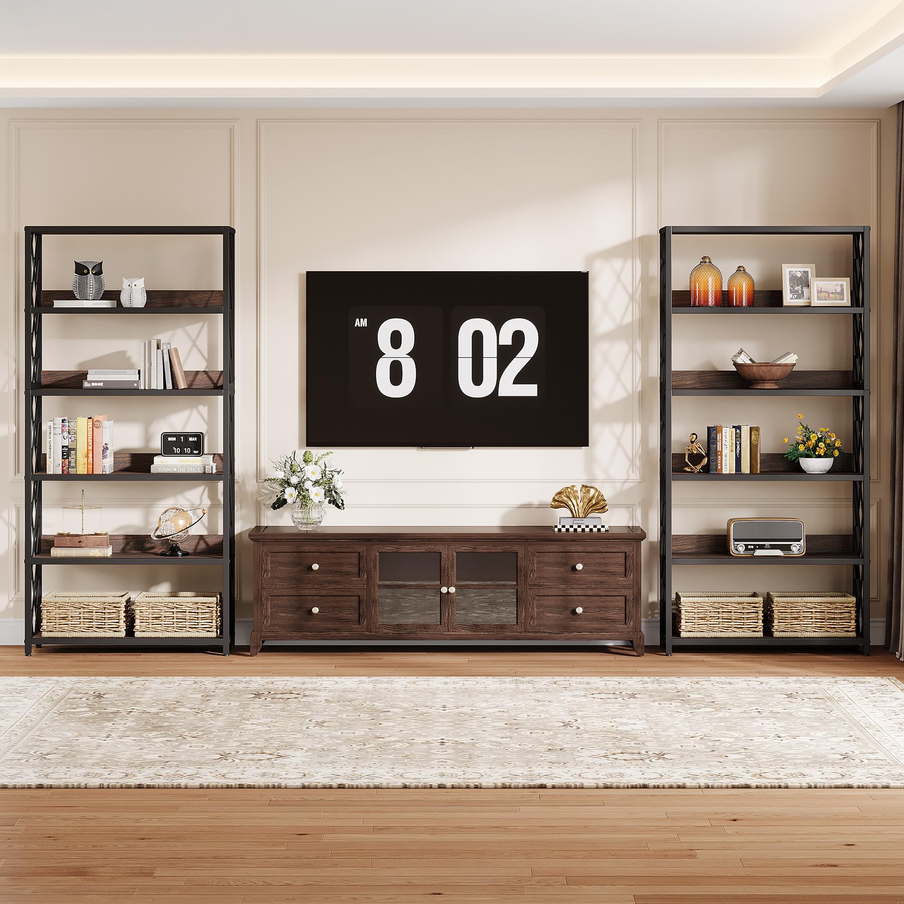 Tribesigns 67 Inch Book Shelf, 5 Tier Industrial Etagere Bookcase with Open Shelves, Tall Bookshelf for Living Room, Bedroom, Home Office (Brown + Black)