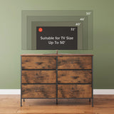 Dresser with 6 Drawers, TV Stand for 50" TV, Entertainment Center with Metal Frame