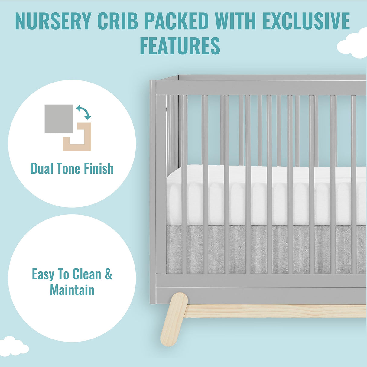 5-in-1 Convertible Crib in Pebble Grey Oak, JPMA & Greenguard