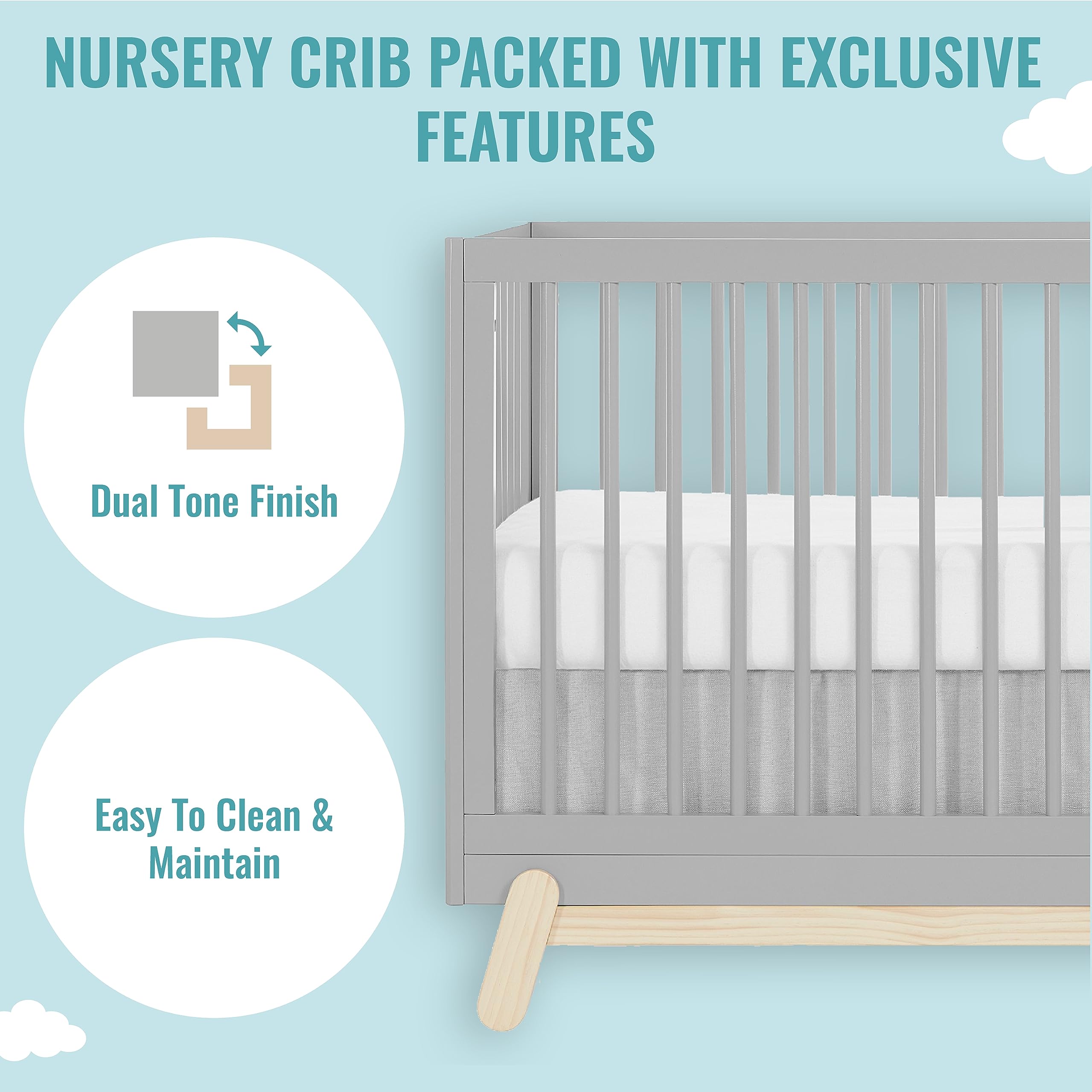 5-in-1 Convertible Crib in Pebble Grey Oak, JPMA & Greenguard