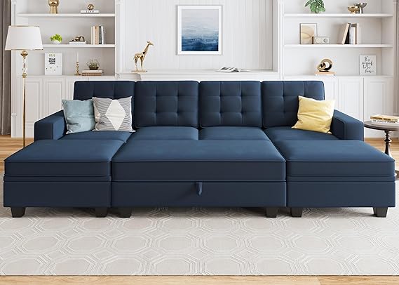 Sectional Sleeper Sofa Velvet U Shaped Couch with Storage Ottomans for Living Room