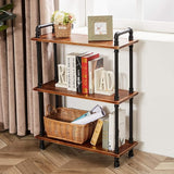 Industrial Bookshelves, Wood Pipe Bookshelf, 5 Shelf Rustic Display Storage Tall Standing