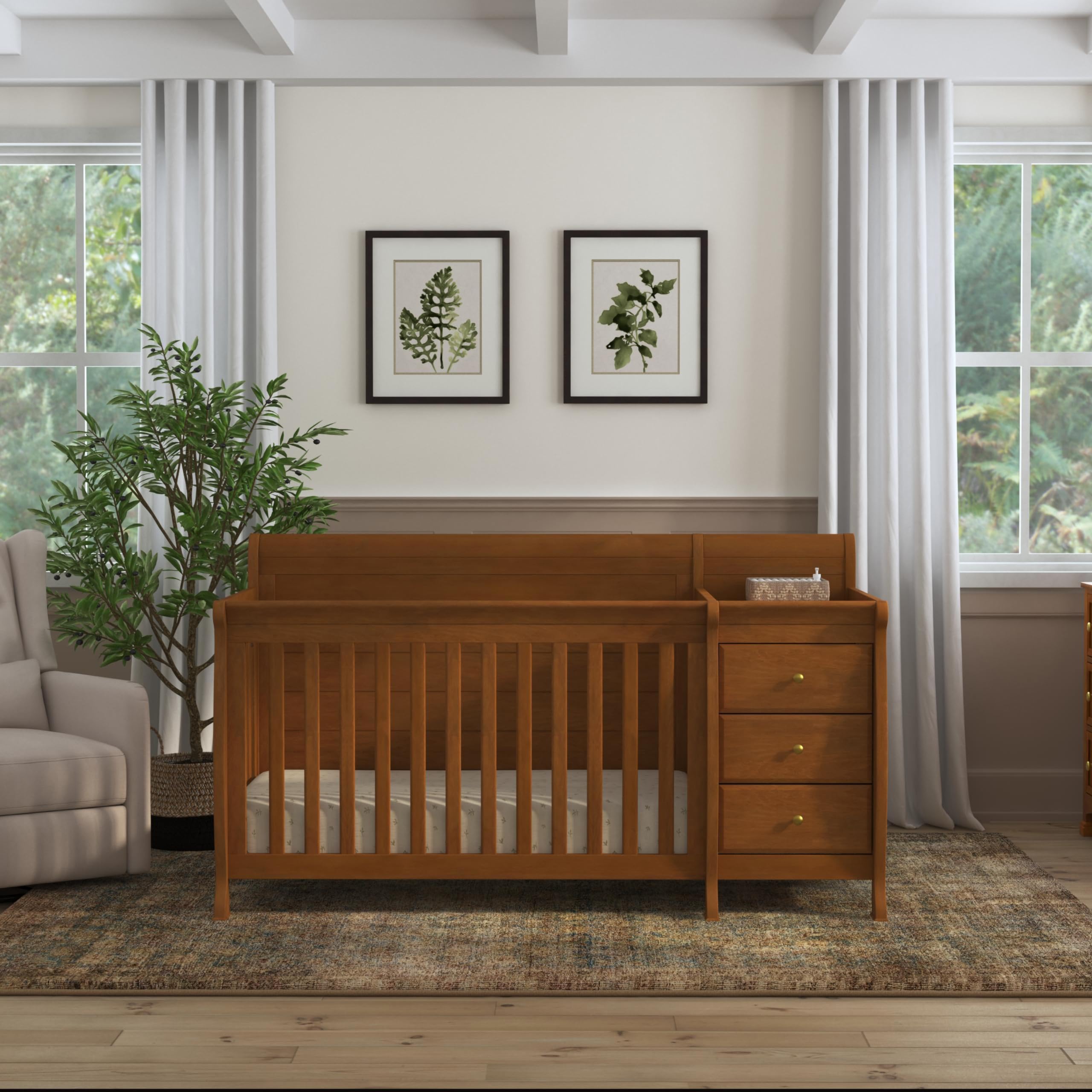 Kalani 4-in-1 Convertible Crib and Changer Combo in Chestnut