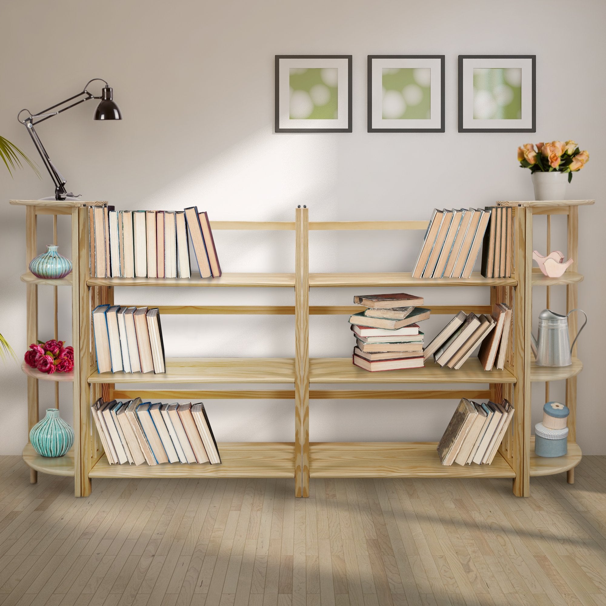 3-Shelf Folding Stackable Bookcase (27.5" Wide)-Natural