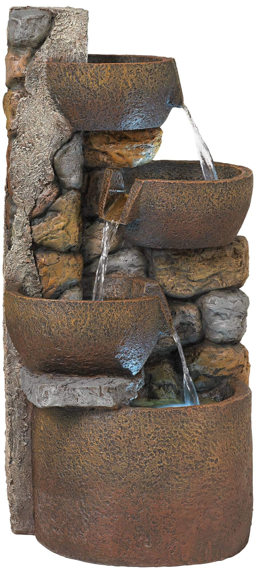 Ashmill Urn Rustic Outdoor Floor Cascading Fountain 29" High with LED Light Waterfalls