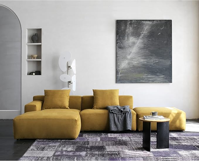 Luxury Modern Modular L-Shape Sectional Sofa Set, 3 Seat Upholstered Couch