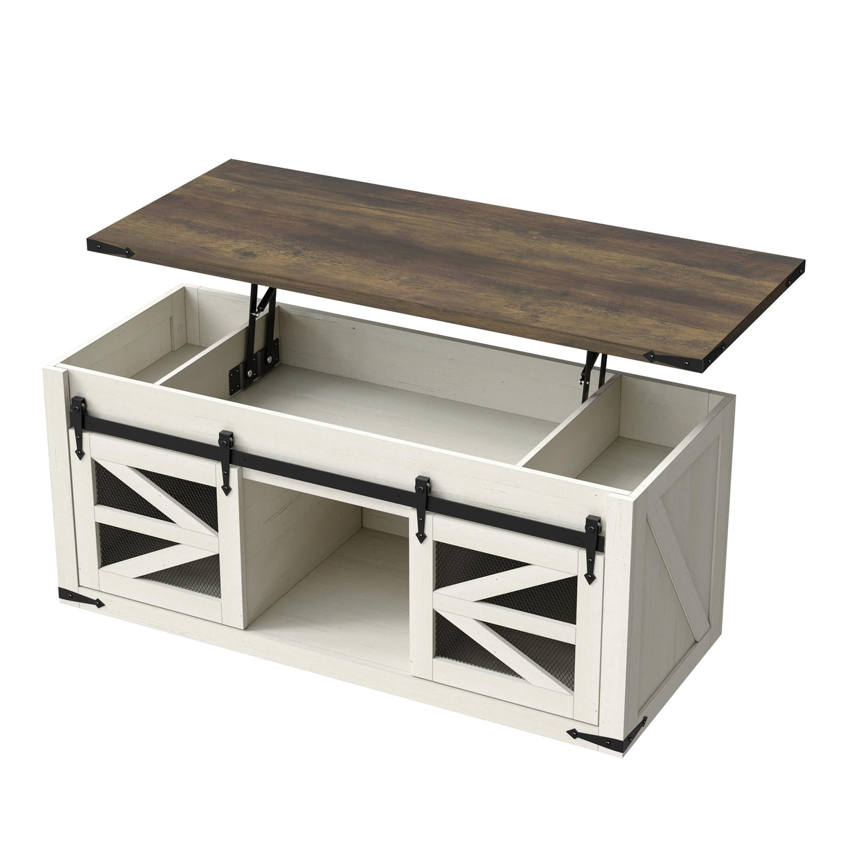 Lift Top Coffee Table with Storage, 47.3'' White Farmhouse Center Table