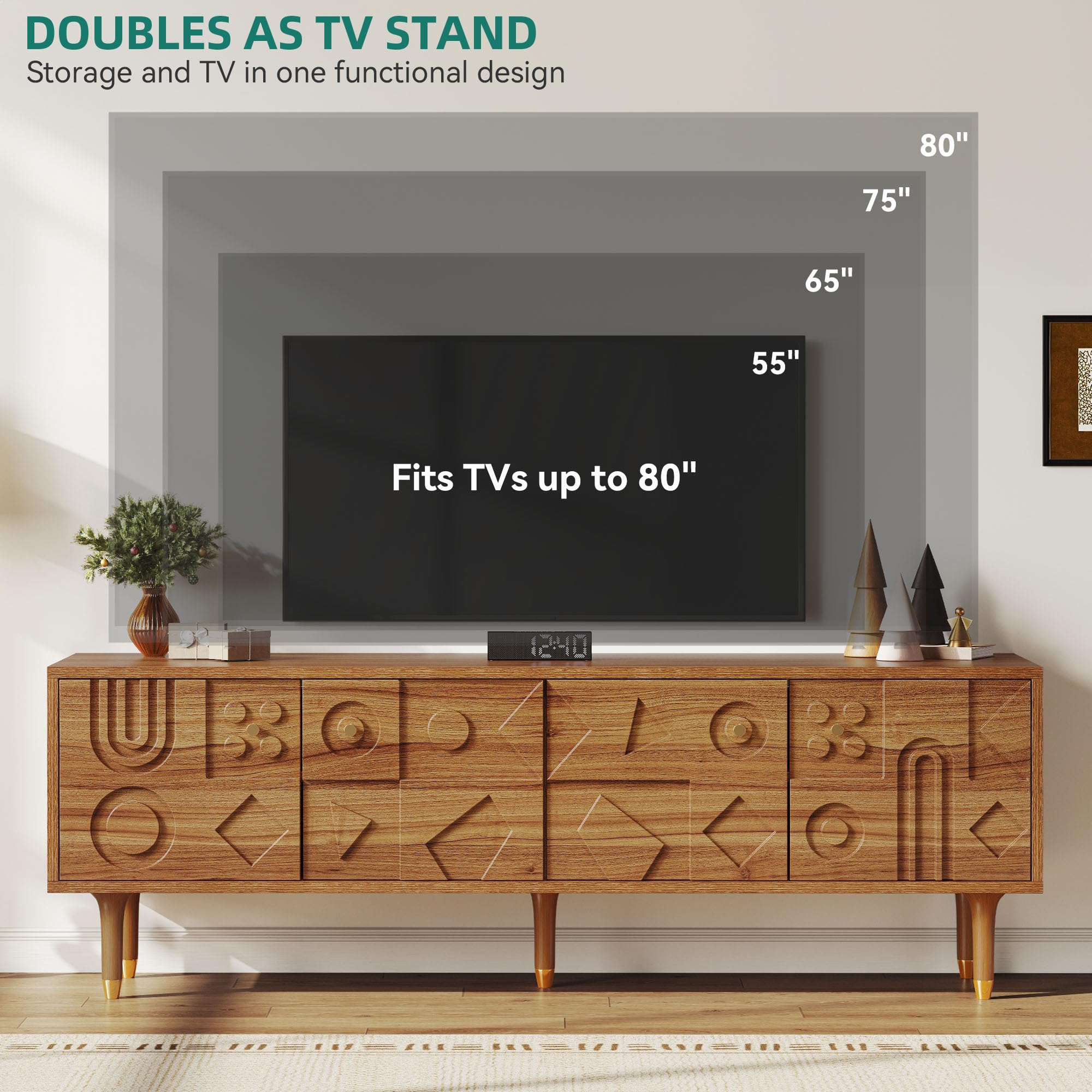 70-Inch Mid-Century TV Stand with Storage
