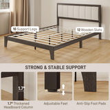 Queen Size Upholstered Platform Bed Frame with Wooden Slats - Charcoal Gray