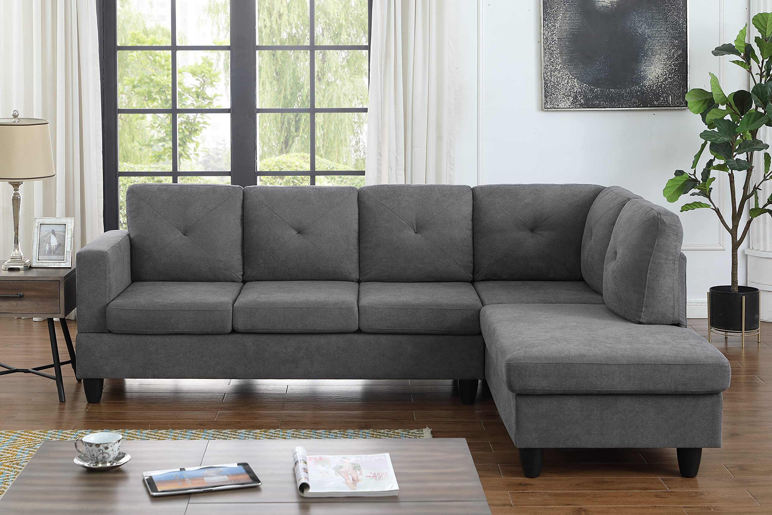 Ivan Dark Gray Woven Sectional Sofa with Right Facing Chaise